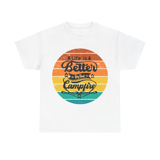 Camping Vibes Unisex Heavy Cotton Tee - "A Life is Better By the Campfire" Design